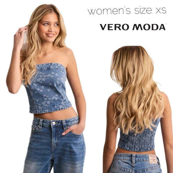 NWT Frigga Jacqaurd Strapless Denim Top - Picture 12 of 12